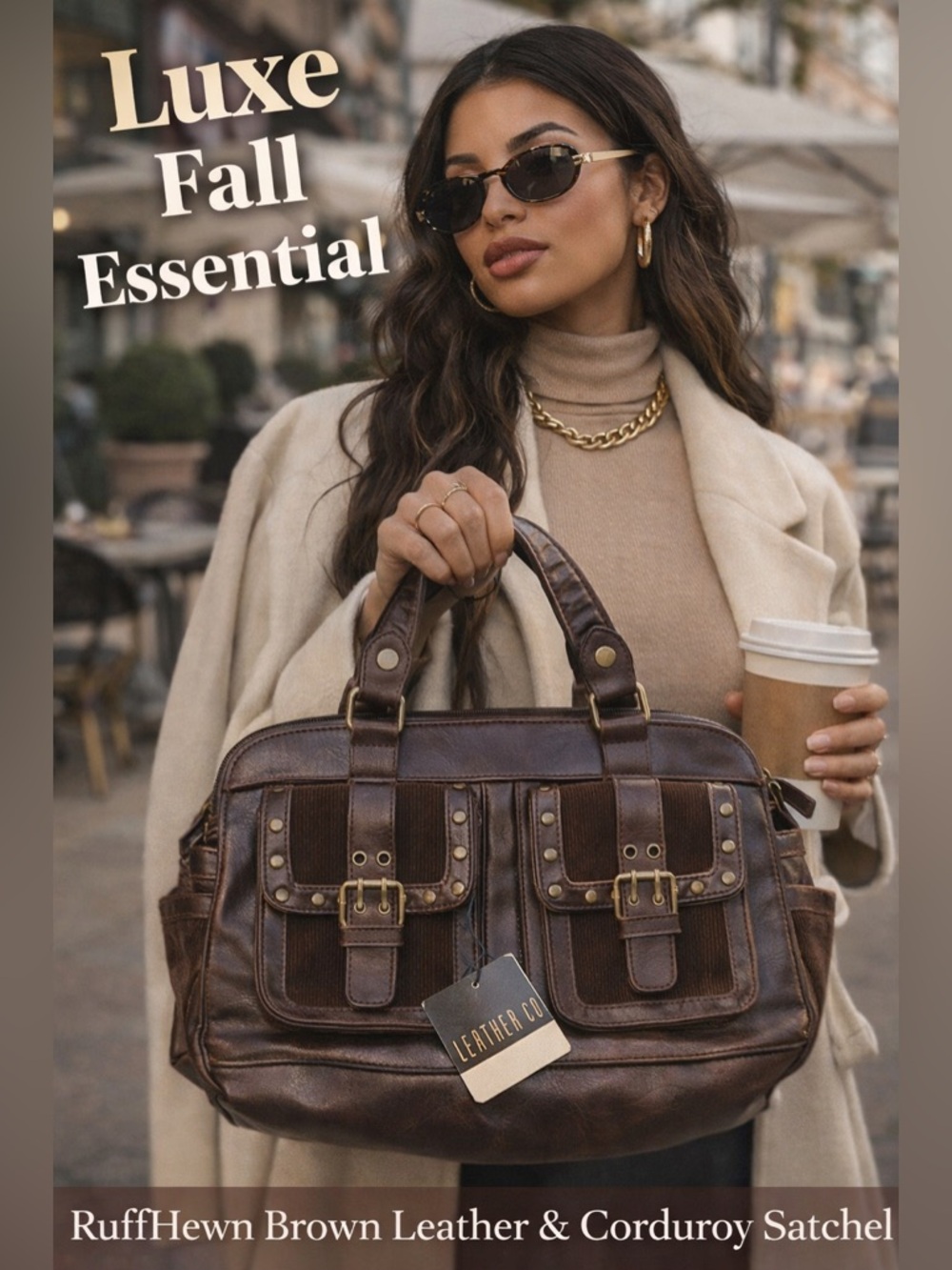 RuffHewn Brown Leather & Corduroy Satchel Bag NWT